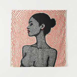 Labyrinth of Her Awakening – A Minimalist Portrait Tapestry
