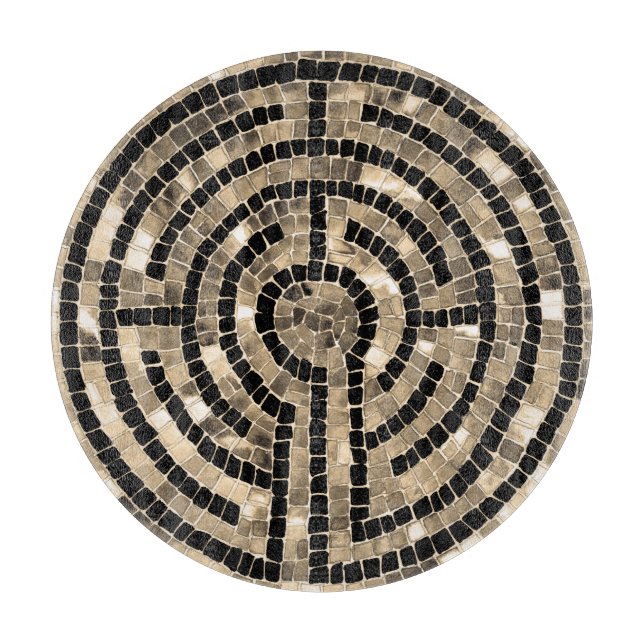 LABYRINTH V 12" Round Glass Cutting Board  (Front)