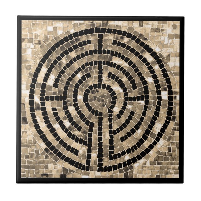 LABYRINTH V 4.25x4.25 Ceramic Tile - Black (Front)