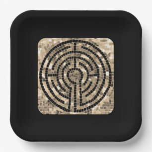 LABYRINTH V 9" Square Paper Plates - Black