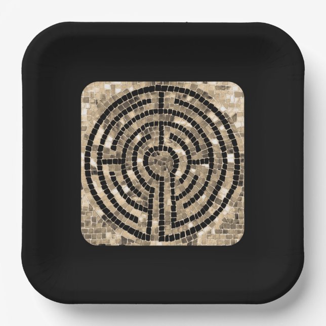 LABYRINTH V 9" Square Paper Plates - Black (Front)