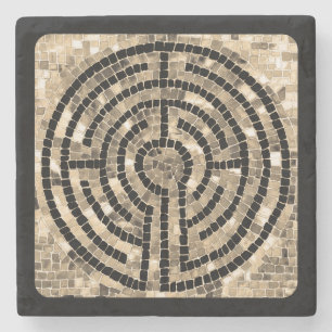 LABYRINTH V Marble Stone Coaster - Black
