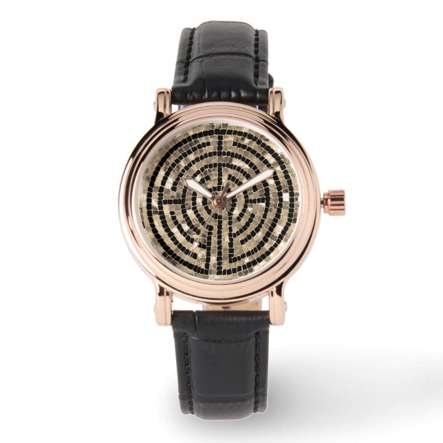 LABYRINTH V Perfect Square Black Leather Watch (Front)