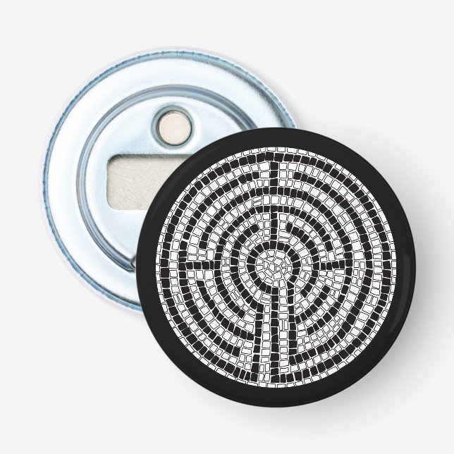 LABYRINTH VII Button Bottle Opener - Black (Front)