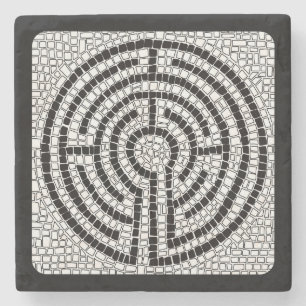 LABYRINTH VII Marble Stone Coaster - Black