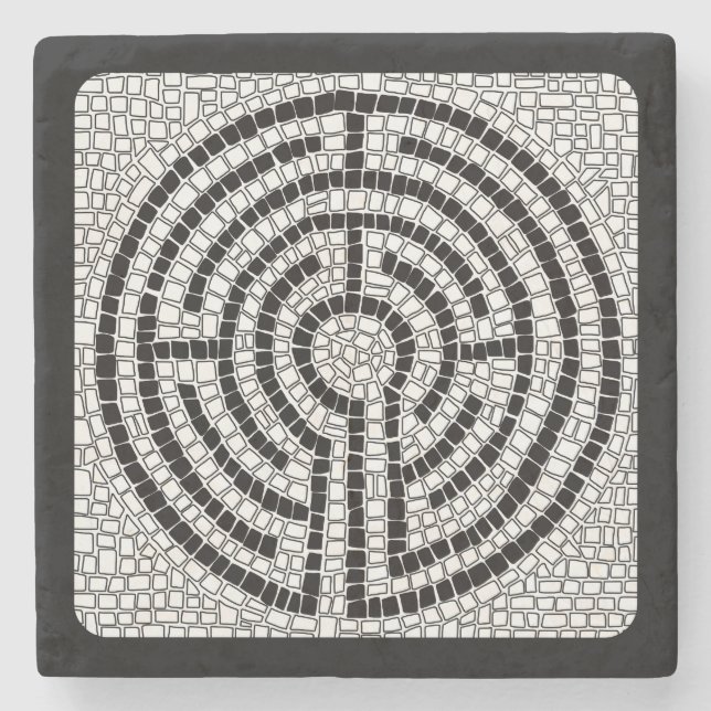 LABYRINTH VII Marble Stone Coaster - Black (Front)