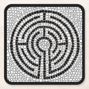 LABYRINTH VII Square Paper Coasters - Black