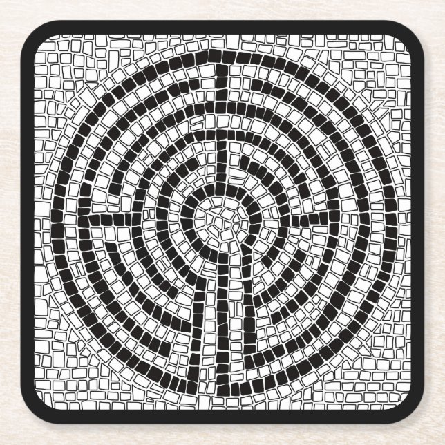 LABYRINTH VII Square Paper Coasters - Black (Front)