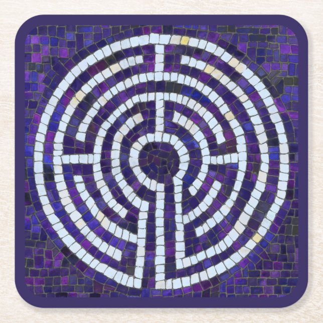 LABYRINTH VIII Square Paper Coasters - Violet (Front)