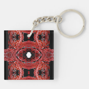 Labyrinthine Abstract Red Black White Fluid Art Key Ring