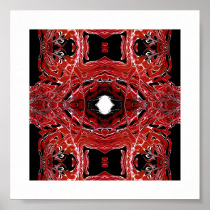 Labyrinthine Abstract Red Black White Fluid Art Poster