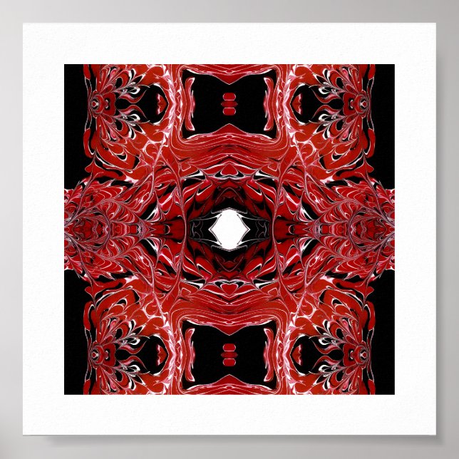 Labyrinthine Abstract Red Black White Fluid Art Poster (Front)