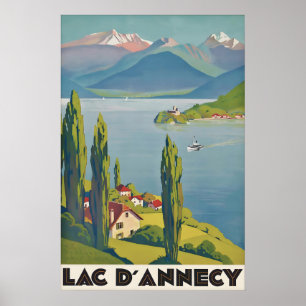 Lac d’Annecy France Vintage Travel Poster, Alpine Poster