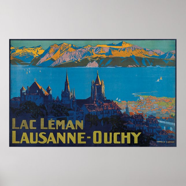 Lac Leman Lausanne Ouchy, Suisse Vintage Travel Poster (Front)