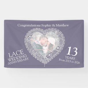 Lace 13th anniversary photo heart banner