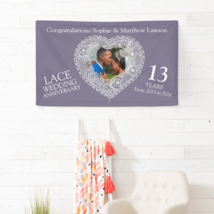 Lace 13th anniversary photo heart banner