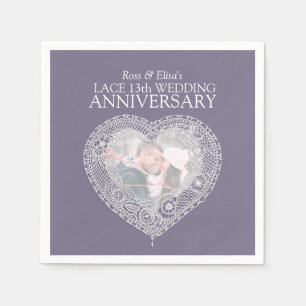 Lace 13th wedding anniversary heart photo napkin