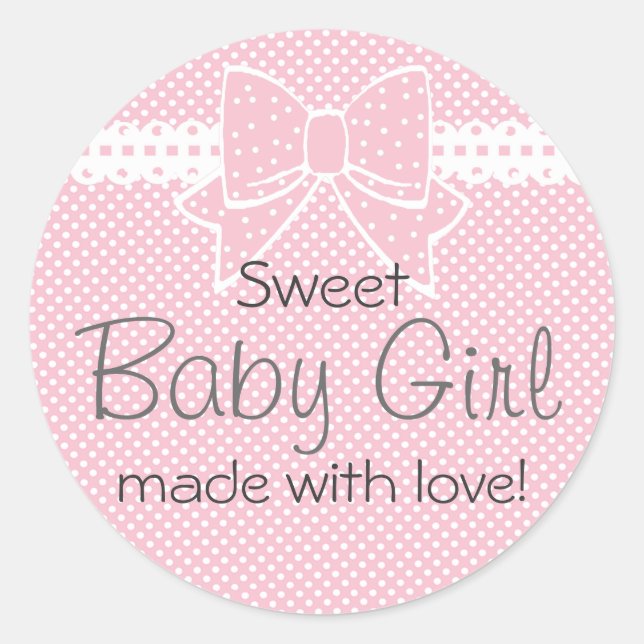 Lace and Bow Pink Baby Shower Favour Classic Round Sticker (Front)