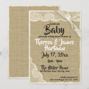 Lace and Burlap Baby Shower Invitation
