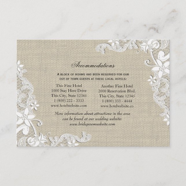 Lace and Burlap Directions Insert (Front)