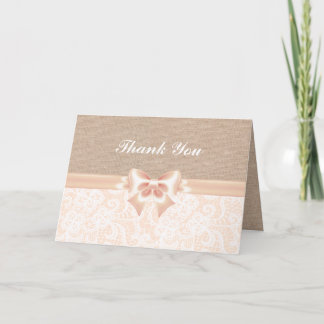 lace and burlap Peach Thank You Card