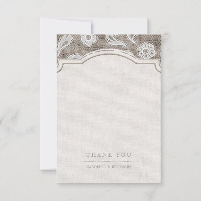 Lace and burlap rustic country wedding thank you (Front)