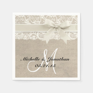 Lace and Burlap Rustic Wedding Napkin Ivory