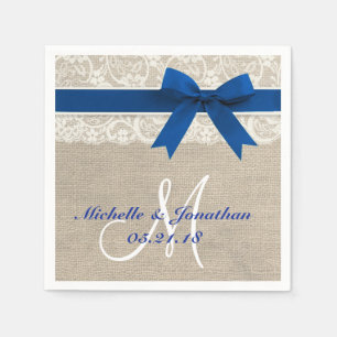 Lace and Burlap Rustic Wedding Napkin Royal Blue