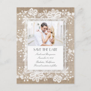 Lace and Burlap Vintage Photo Save the Date Announcement Postcard