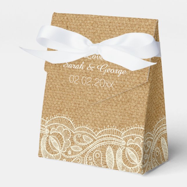 Lace and Burlap Wedding Favour Box (Front Side)