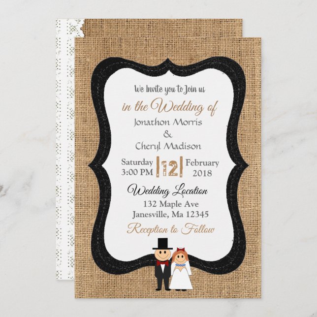 Lace and Burlap Wedding Invitation (Front/Back)