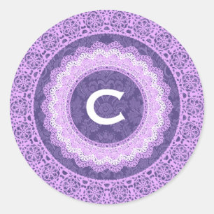 Lace and Custom Monogram V16 PURPLE 4 Classic Round Sticker