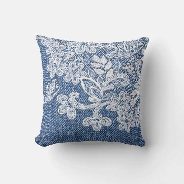 Lace and Denim Country Girl Charm Cushion (Front)