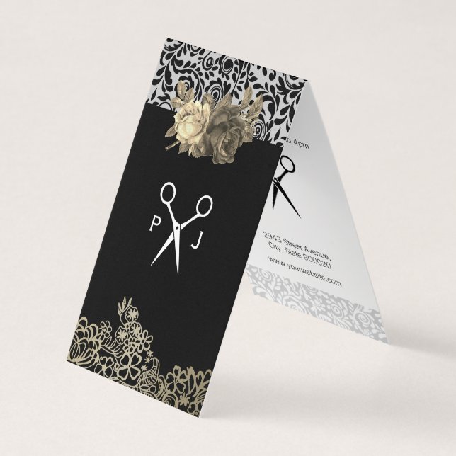 Lace and Floral Hair Stylist Business Card (Front)