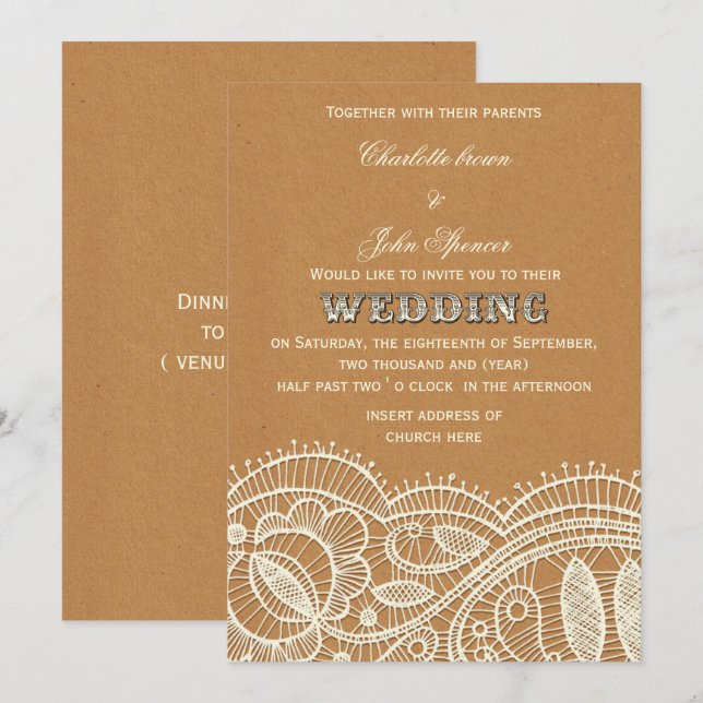 Lace and Kraft Paper Wedding Invitation (Front/Back)