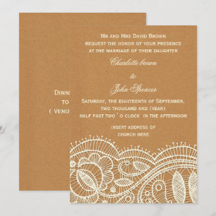 Lace and Kraft Paper Wedding Invitation