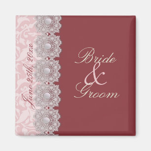 Lace and Pearls Raspberry Save the Date Magnet