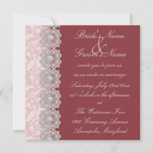 Lace and Pearls Raspberry Wedding Invitation
