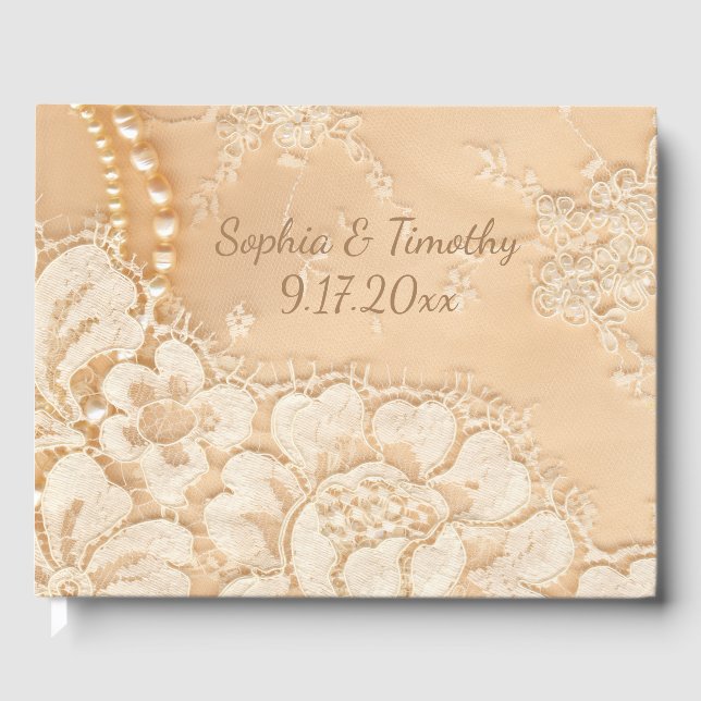Lace and Pearls Wedding Guest Book (Front)