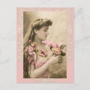 lace and posies victorian lady postcard