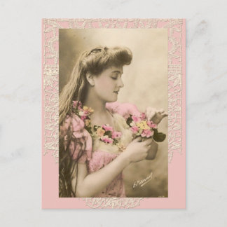 lace and posies victorian lady postcard