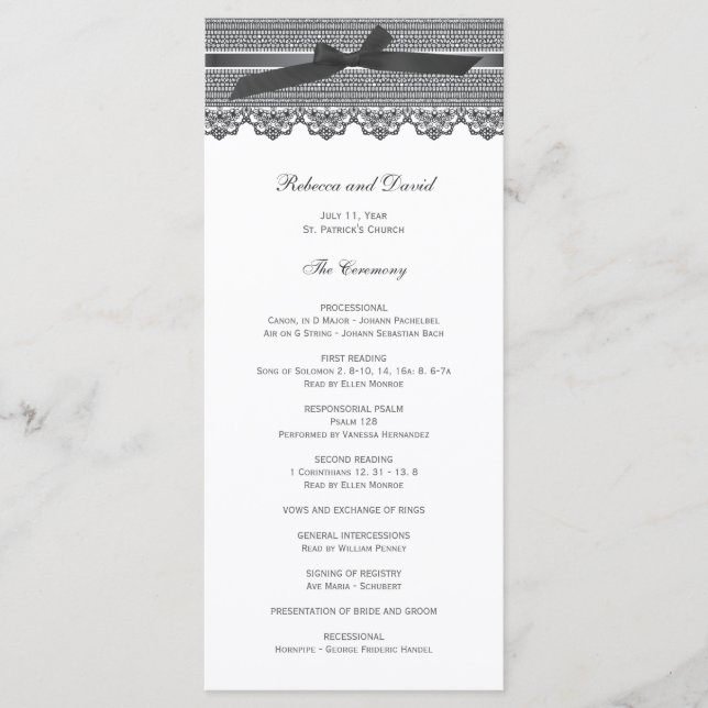 Lace and Ribbon wedding programs Programme (Front)