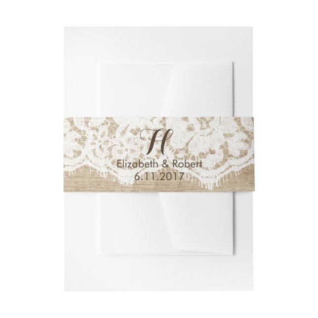 Lace and Roses on Faux Wood Invitation Belly Band (Front Example)