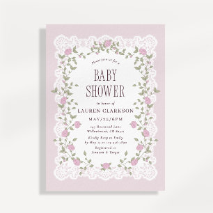 Lace and Roses Vintage Inspired Pink Baby Shower  Invitation