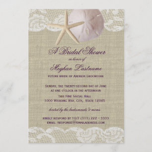 Lace and Sand Dollar Beach Bridal Shower Invitation