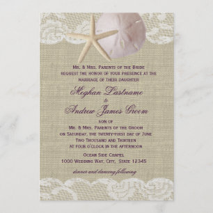 Lace and Sand Dollar Beach Wedding Invitation