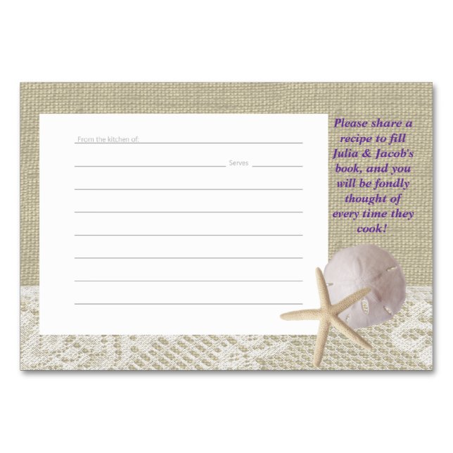 Lace and Sand Dollar Recipe Cards (Front)
