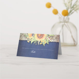 Lace and Sunflowers Rustic Navy Wedding Place Card
