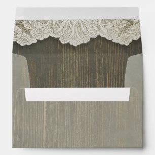 lace and wood rustic wedding envelope