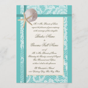 Lace Aqua Beach Wedding Invitation